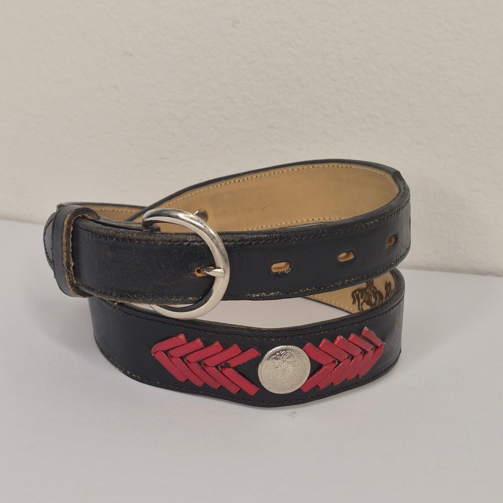 Brazos Joe Western Black Red Woven Leather Concho Belt Made in‎ USA Mens Size 30